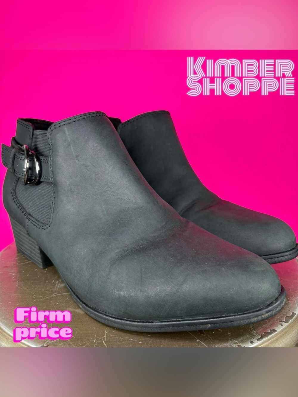 Clarks Adreena Field Black Leather Buckle Accent Ankle Boot US 11 UK 8.5 EU 42.5